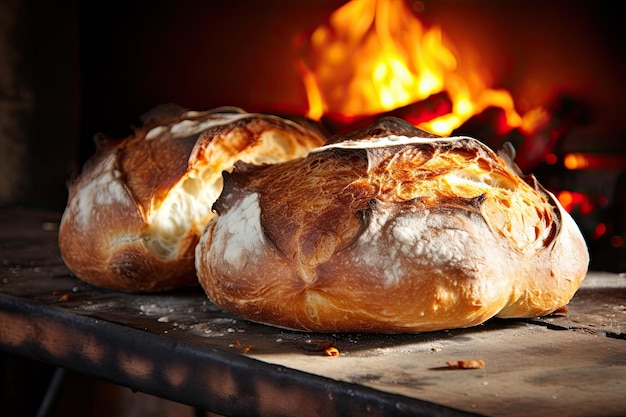 Pão recém-cozido retirado do forno