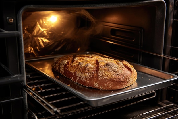 Pão sem glúten assado num forno com uma crosta dourada