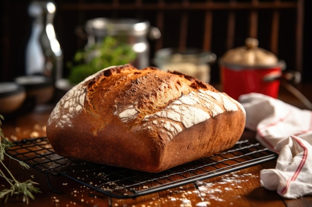 Pão sem glúten recém-cozido em uma prateleira de refrigeração
