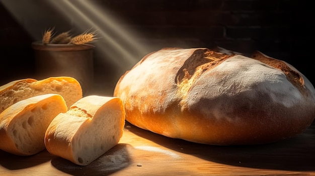 Pão tradicional italiano e trigo em uma mesa