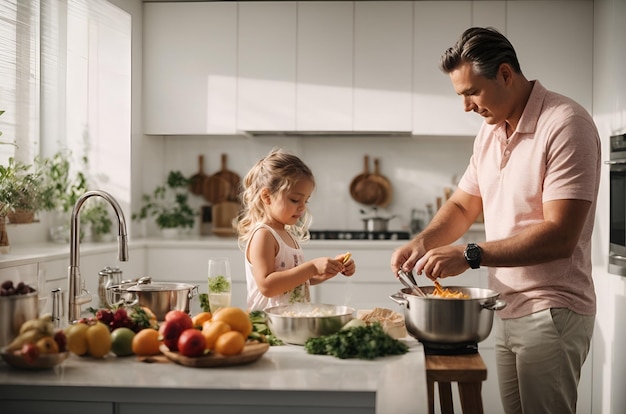 Papa kocht mit seiner Tochter