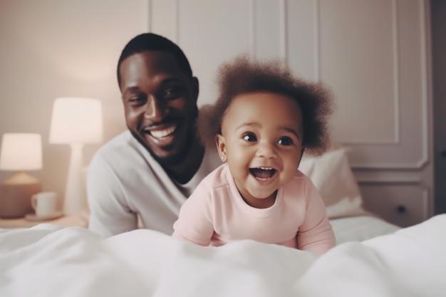 Papá negro sosteniendo niño Padre lindo Generar Ai