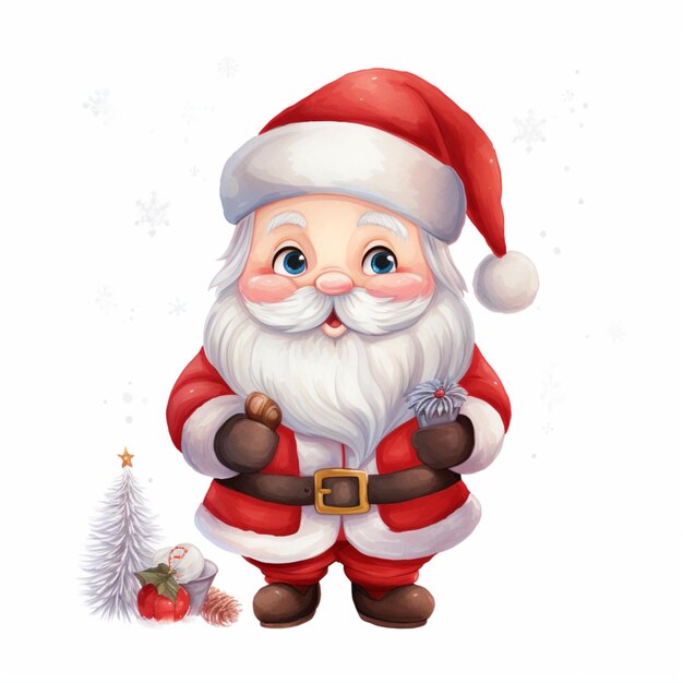 Foto papá noel en acuarela y clipart