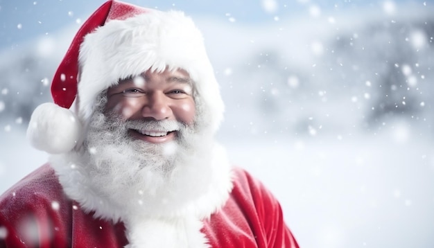 Papá Noel afroamericano Papá Noel negro afro en la nieve blanca