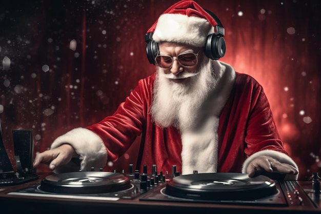 Foto papá noel con auriculares ia generativa