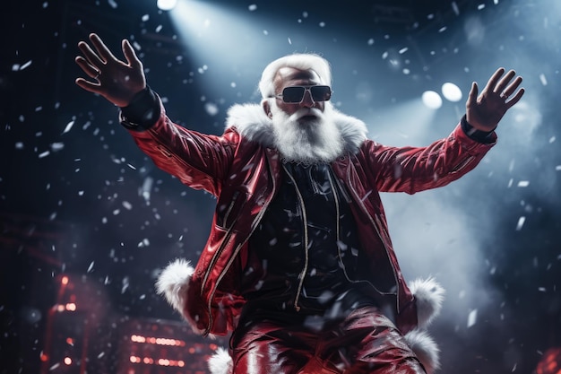 Papá Noel bailando discoteca auriculares pista de baile fiesta vida nocturna celebración de año nuevo entretenimiento navideño celebración de buen humor