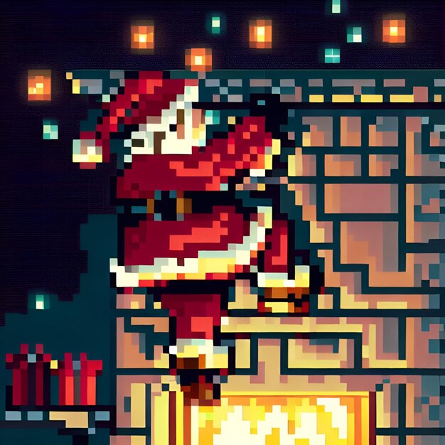 Foto papá noel baja por la chimenea