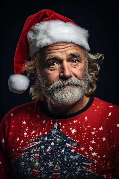 Papá Noel con barba y bigote en fondo oscuro concepto de Navidad