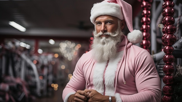 Papá Noel con barba blanca corta en el gimnasio apagado pasa fresco padre de Noel imagen fotográfica