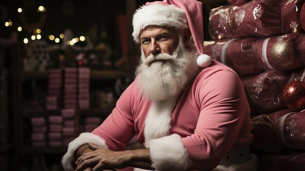 Papá Noel con barba blanca corta en el gimnasio apagado pasa fresco padre de Noel imagen fotográfica