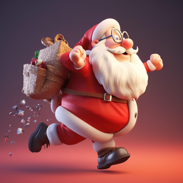 Papá Noel con una bolsa enorme entregando regalos en la caída de la nieve Feliz Navidad Ilustración de cartel navideño estacional