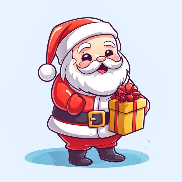 Papá Noel con una caja de regalos de Navidad en la mano Ilustración aislada del vector de dibujos animados