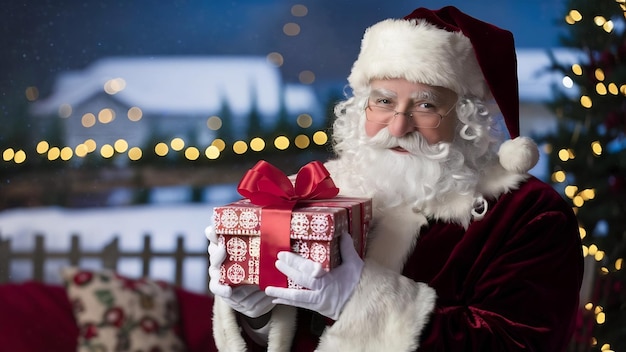 Papá Noel con una caja de regalos