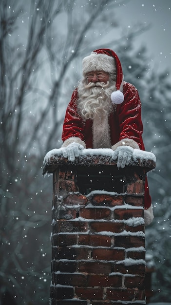 Papá Noel en la chimenea de ladrillo