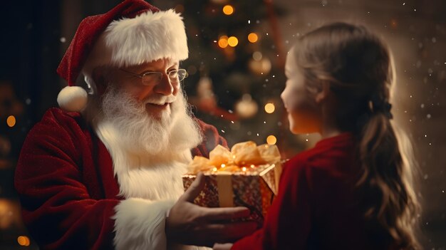 Foto papá noel dando regalos a los niños