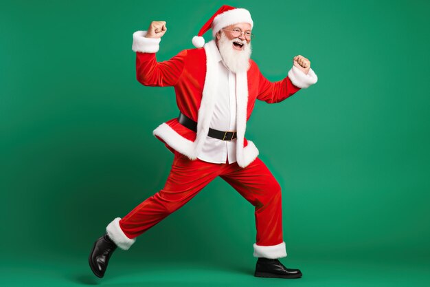 Papá Noel divirtiéndose bailando descansando relajándose entretenimiento celebrando el día festivo aislado en el fondo de color