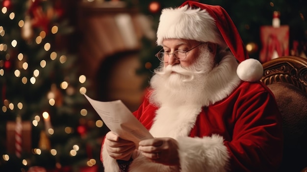 Papá Noel está leyendo un libro Año Nuevo y vacaciones de Navidad El ambiente de las vacaciones Tarjeta postal