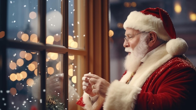 Papá Noel está leyendo un libro Año nuevo y vacaciones navideñas El ambiente festivo Postal