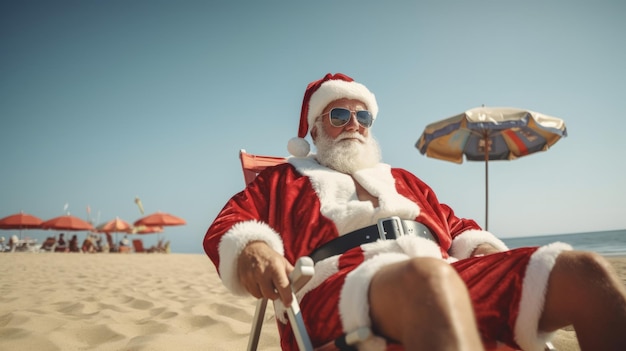 Papá Noel está de vacaciones Papá Noel en la playa del mar Vacaciones de Navidad