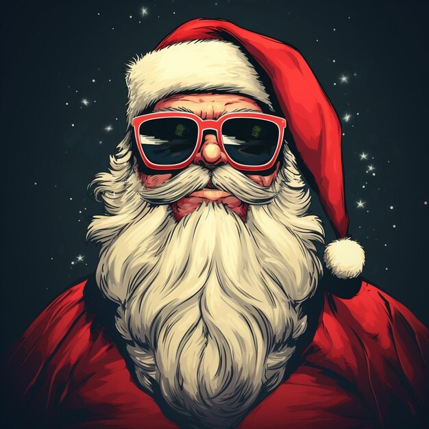 Papá Noel con gafas de sol y barba con un sombrero rojo