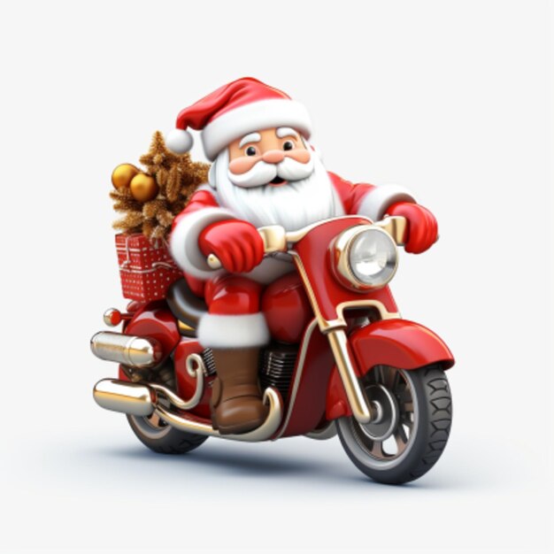 Papá Noel en una motocicleta Ilustración 3D de elementos temáticos de Navidad