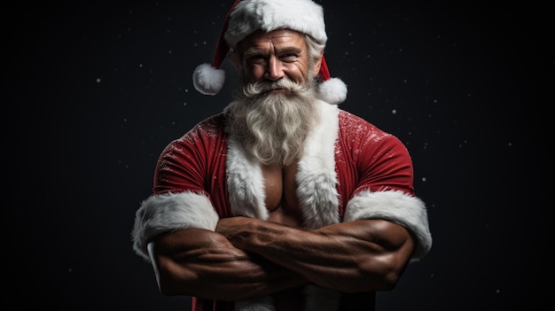 Papá Noel musculoso posando en el estudio Foto de alta calidad