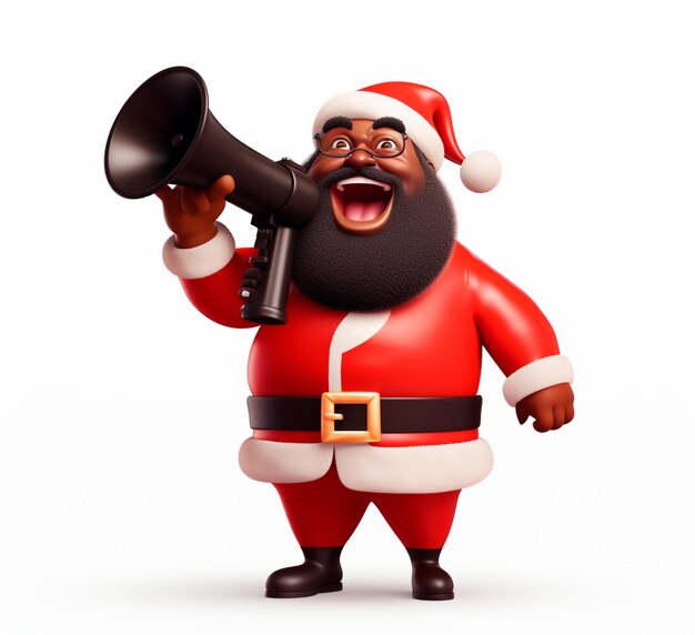 Papá Noel negro con una caricatura de megáfono