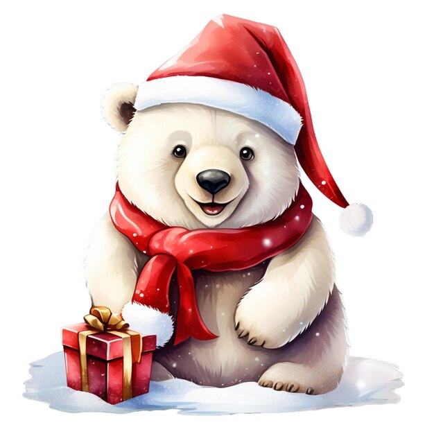 Foto papá noel y el oso polar con fondo transparente