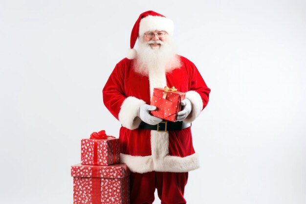Papá Noel con un regalo sobre un fondo blanco sencillo49