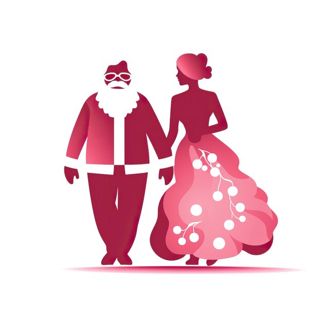 Papá Noel rosado y la Sra. Claus se alejaron de la silueta completa de la visión vectorial de estilo de arte de la imagen fotográfica