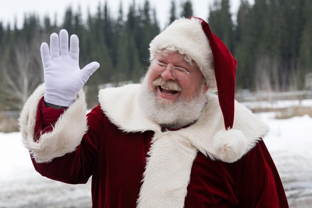 Un Papá Noel sonriendo y agitando la mano
