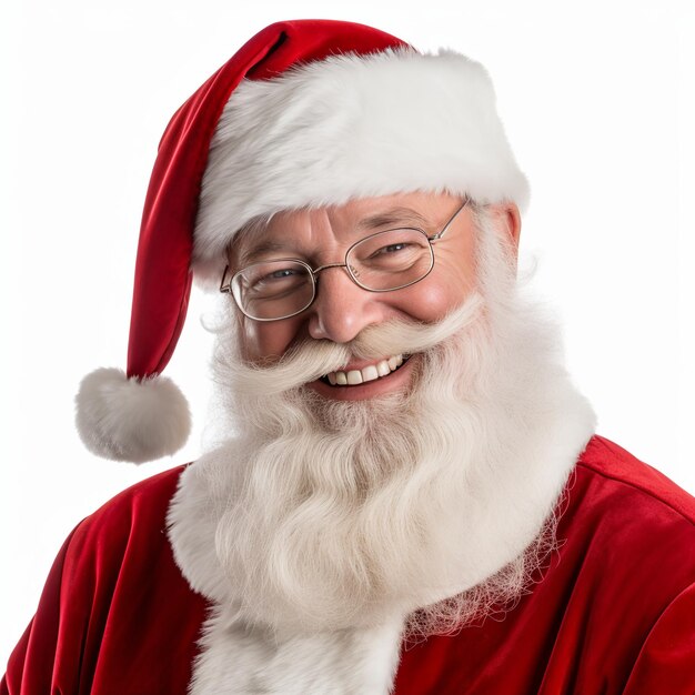 Papá Noel sonriendo aislado en blanco Generativo ai