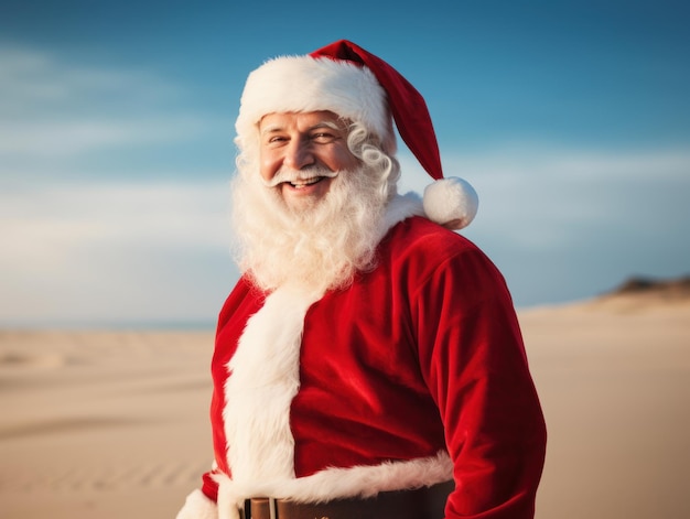 Papá Noel sonriente en el desierto