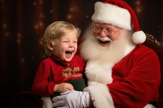 Papá Noel sonriente con un niño feliz vacaciones de Navidad