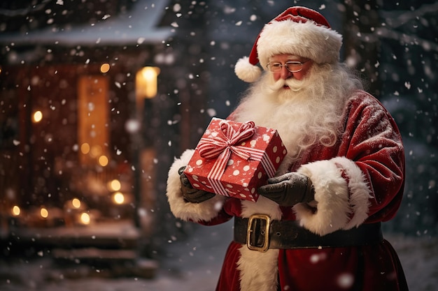 Papá Noel sosteniendo y dando regalos generados por IA