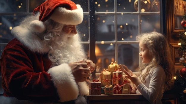 Papá Noel en su oficina con una niña