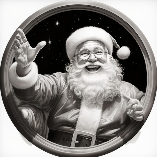 Papá Noel con un toque contemporáneo Un carismático boceto en blanco y negro de 'Las Crónicas de Navidad'