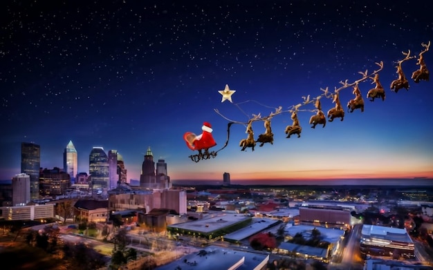 Foto papá noel en trineo con regalos