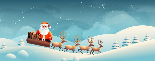 Papá Noel viviendo en el bosque de invierno Ilustración de tarjetas de felicitación de Navidad Panorama Generativo ai