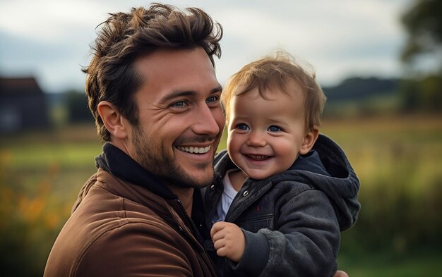 Papá sonriente y amoroso con una linda IA de niño