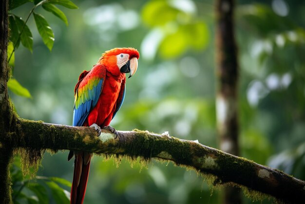 Foto papagaio-ara na natureza verdegenerado por ia