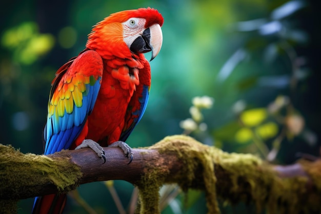Papagaio arara escarlate colorido na selva