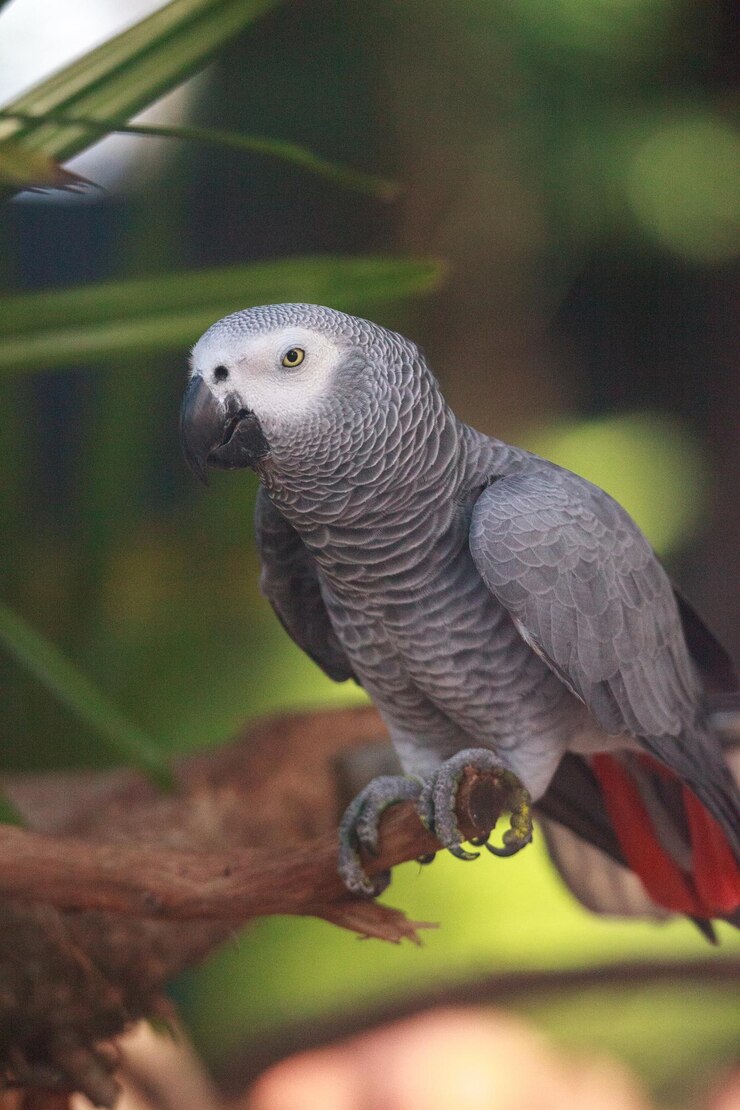 Foto papagaio cinza africano de estimação psittacus erithacus percha em madeira brincar ginásio