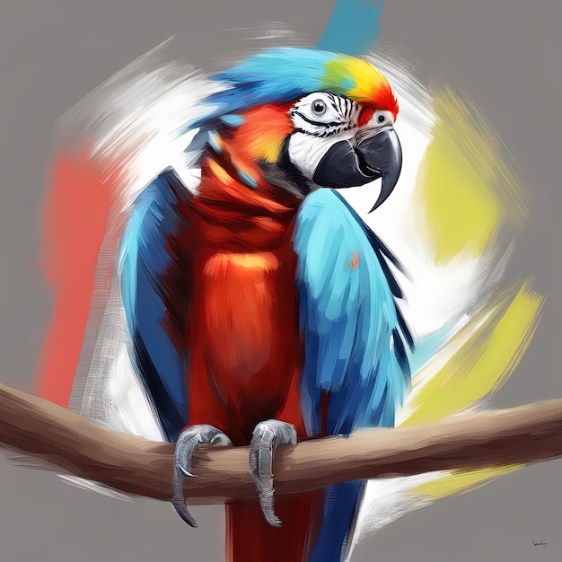 papagaio colorido em branchparrot no desenho em aquarela do zoológico