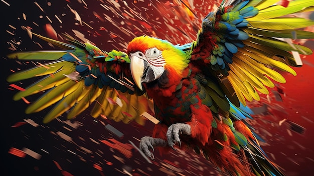 papagaio colorido segurando tinta nas asas