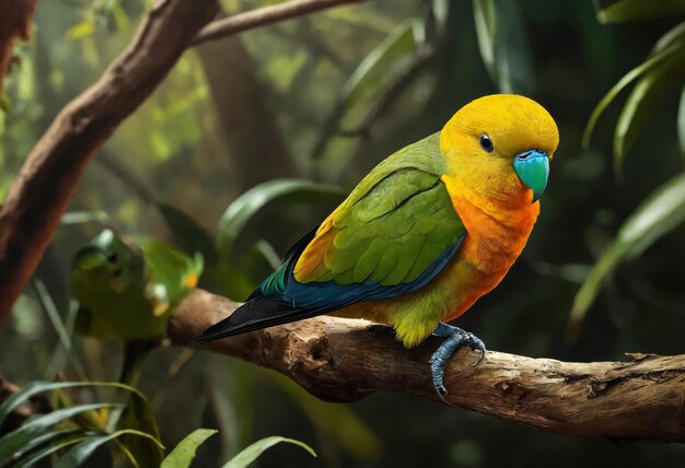 Papagaio de barriga laranja em um galho na selva