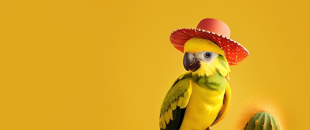 Papagaio em layout panorâmico sombrero Generative Ai