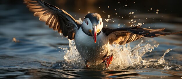 Foto un papagaio estaba volando sobre el agua con un pez en su pico