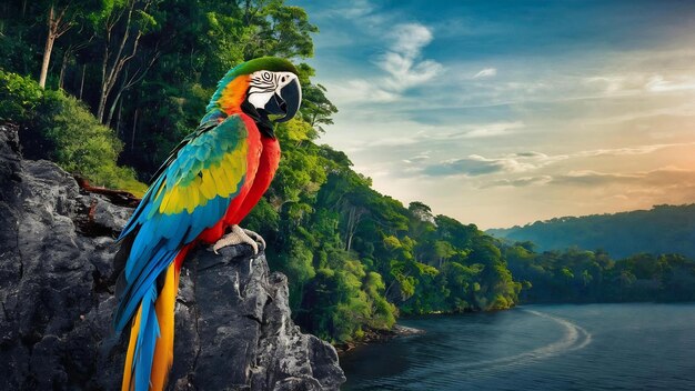 Foto el papagaio macaw contra la naturaleza