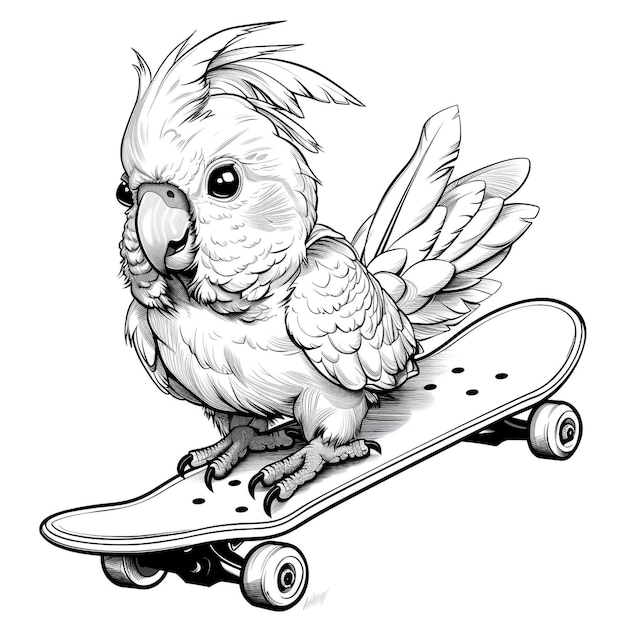 Papagaio patinador aviário em rodas